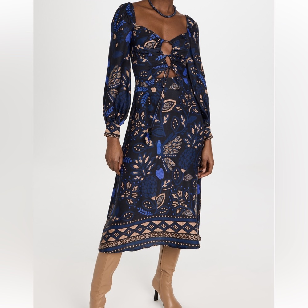 FARM RIO Navy Blue Macaw Tropical Dress XS